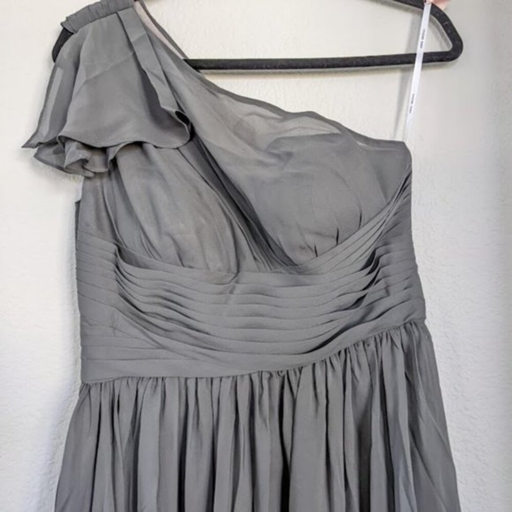 One Shoulder Chiffon Bridesmaid Dress Grey Size 8 - Picture 7 of 10